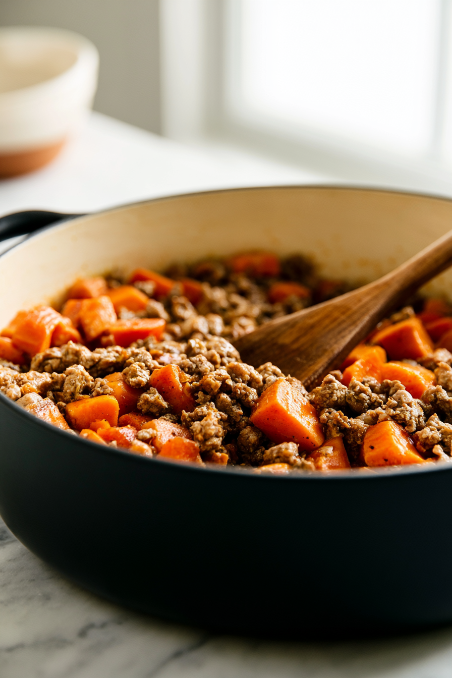 Add the ground turkey to the pot, breaking it apart with your spoon. Cook until fully browned and no pink remains, about 7-10 minutes