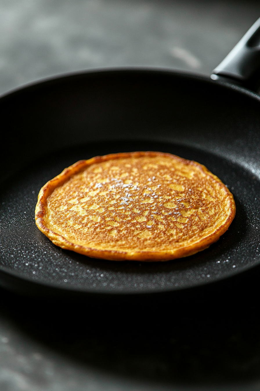 Flip each pancake carefully with a spatula and cook for another 2-3 minutes, until the other side is golden brown and the pancakes feel firm