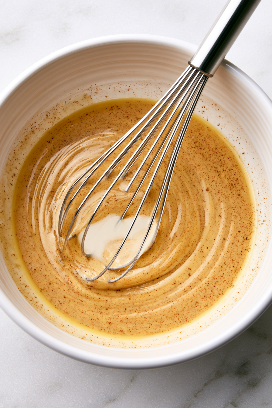 In a large mixing bowl, whisk together the eggs, milk, brown sugar, cinnamon, nutmeg (if using), and vanilla until the mixture is smooth and fragrant.