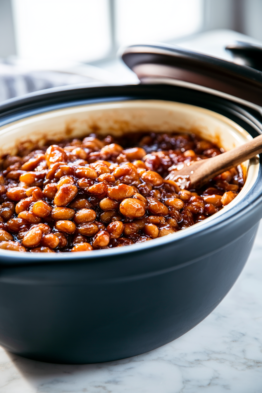 Once the beans are tender and have developed a sticky, glazed appearance, stir in the apple cider vinegar to brighten the flavors