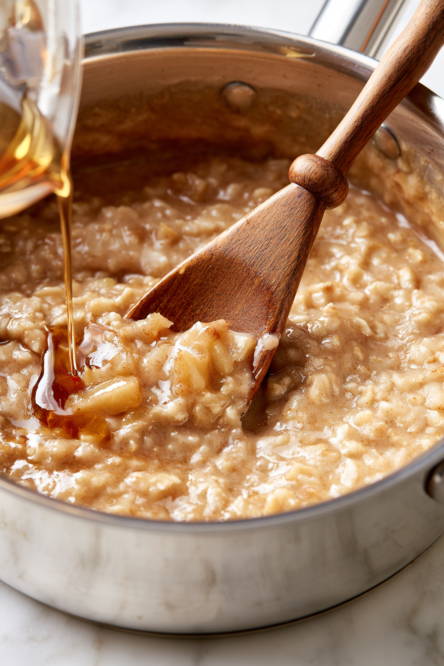Once the mixture thickens and the apples soften, stir in honey or maple syrup for added sweetness