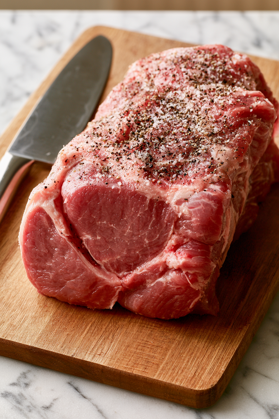 Pat the pork dry and season it with salt and black pepper