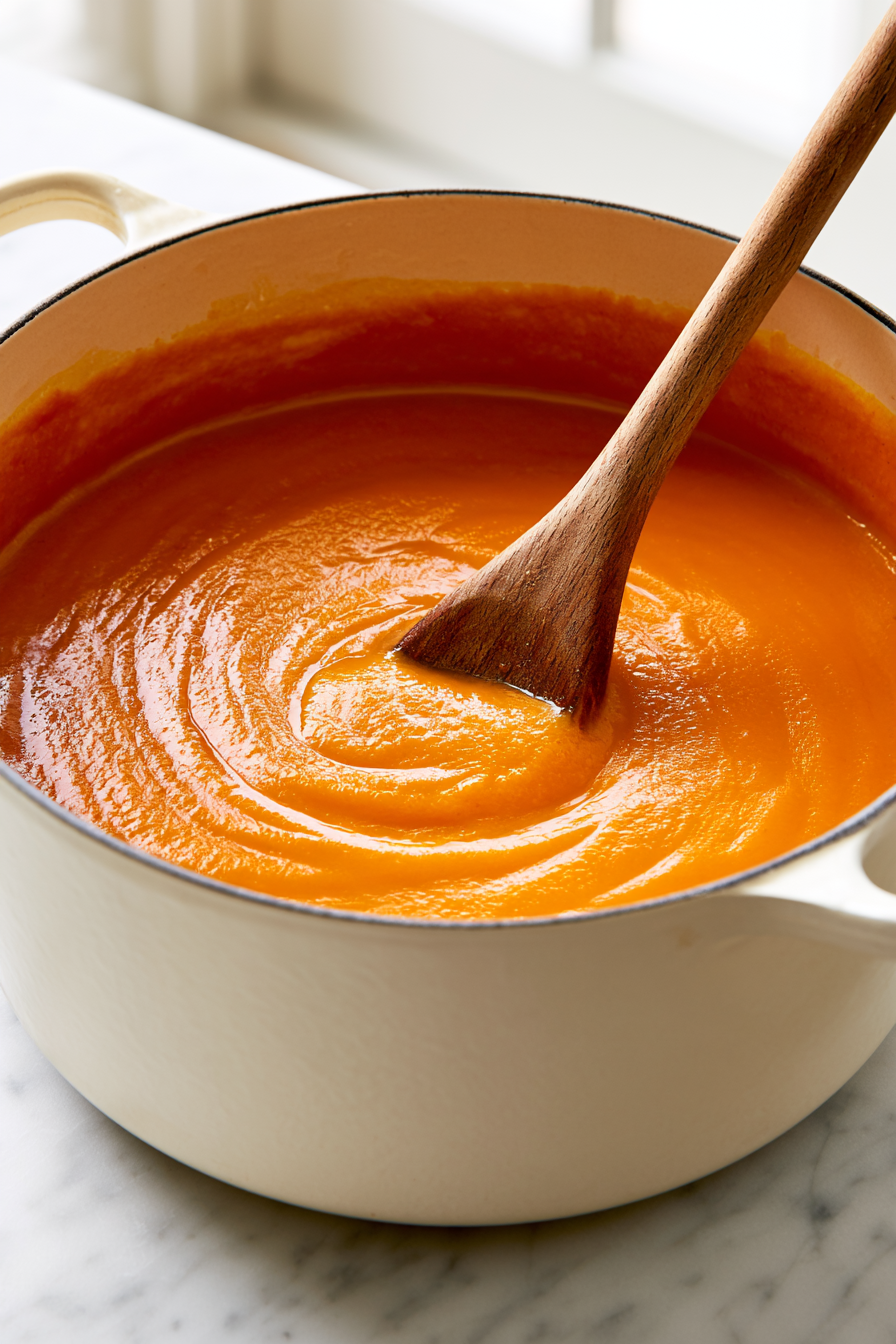Pour the pureed mixture into a large pot, then add the remaining broth