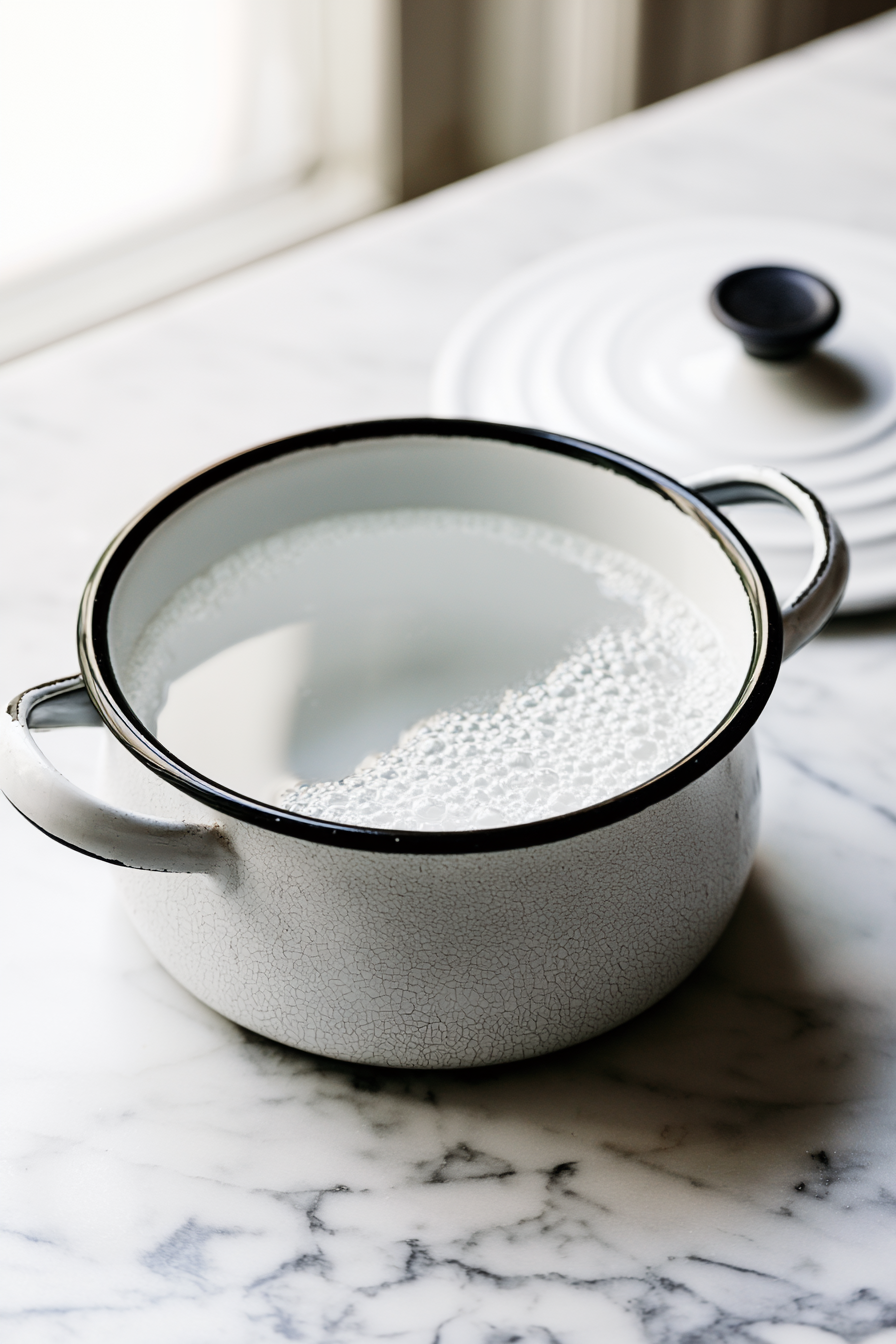 Pour the water into a pot and set it over medium heat, bringing it to a gentle simmer