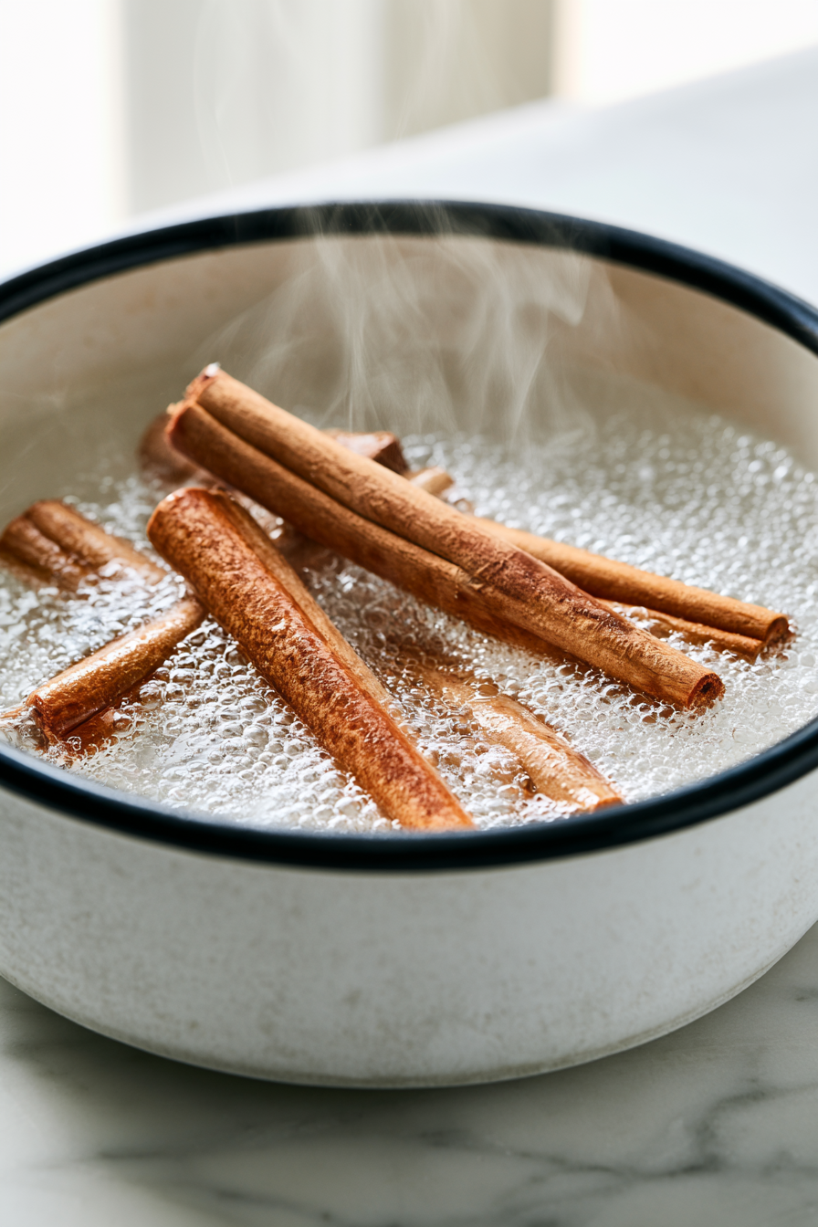 Pour the water into a stovetop pot and add the cinnamon sticks