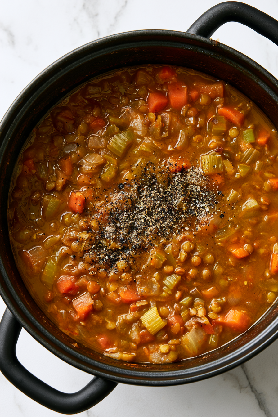 Reduce the heat to low and cover the pot, letting the soup simmer gently for 30-35 minutes