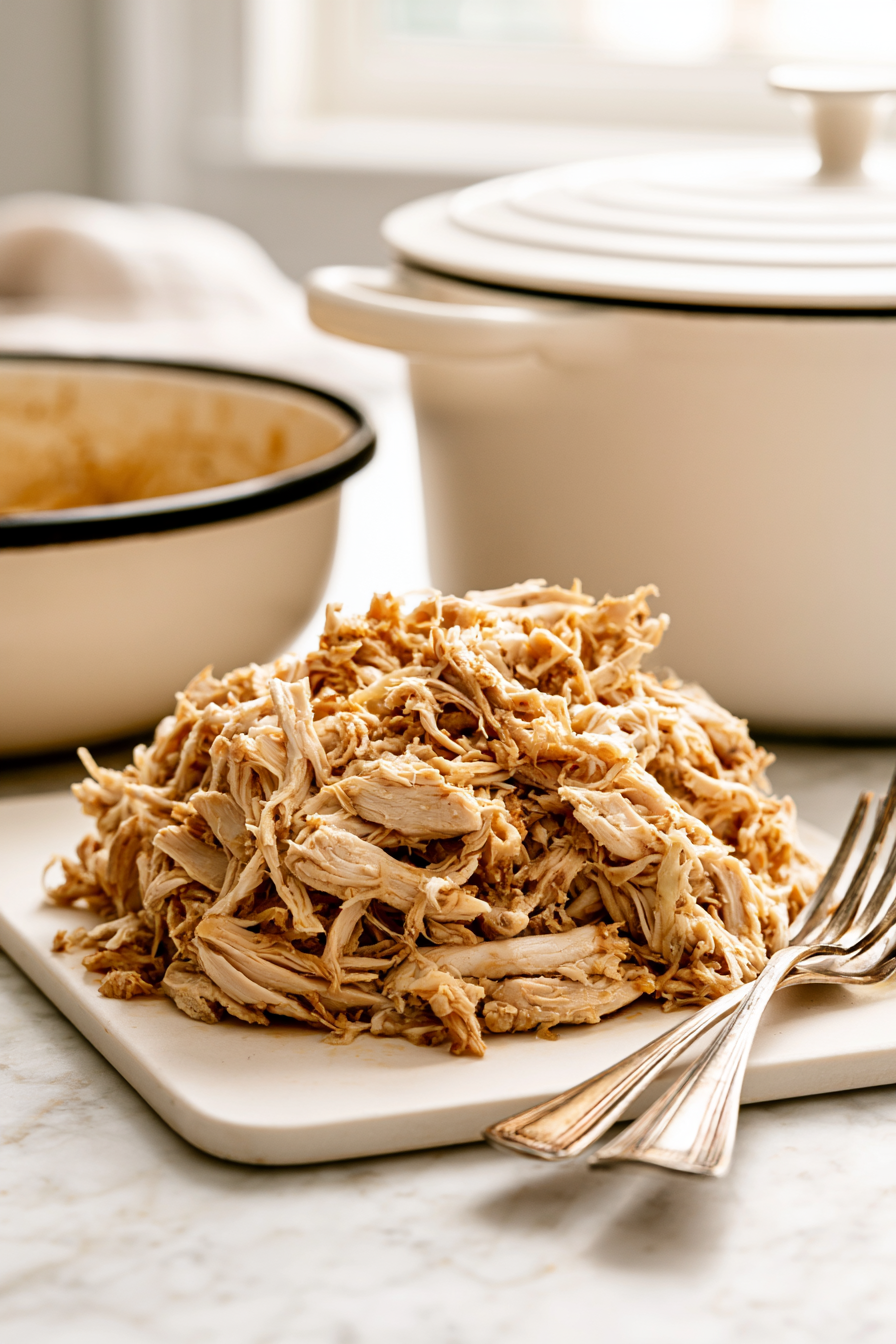 Remove the chicken, let it rest briefly, then shred it using two forks