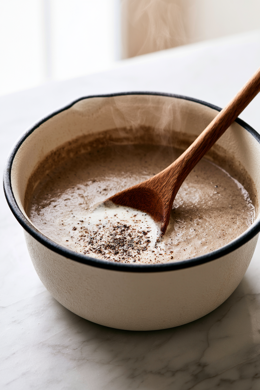Return the pureed soup to the pan if you used a regular blender. Stir in the heavy cream and season with salt and pepper to taste
