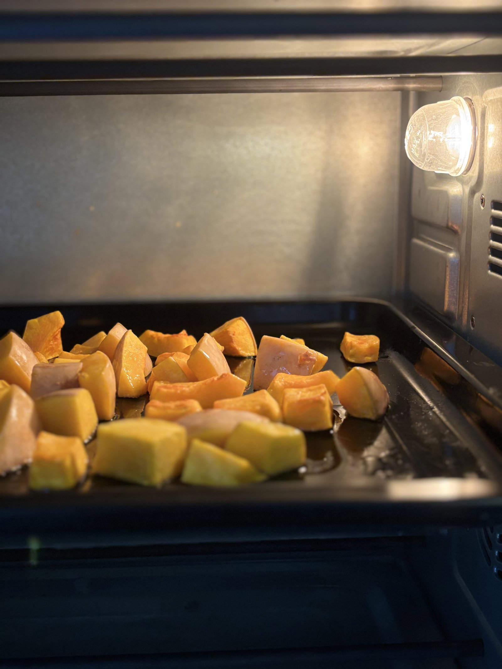 Roast at 400°F for 30–35 minutes until soft and slightly browned.