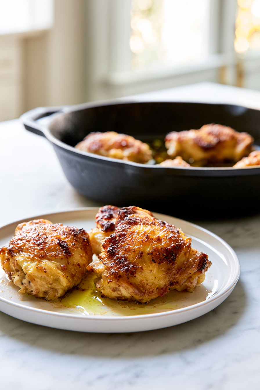 Sear the chicken for 3–4 minutes on each side until browned and crisp. Transfer to a plate and set aside.