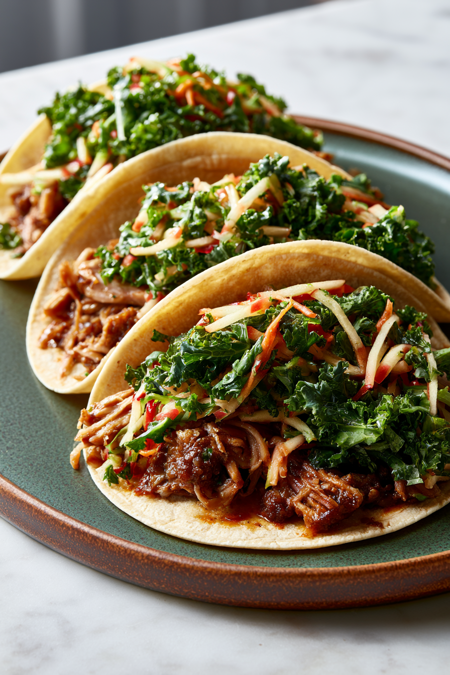 Serve Slow Cooker Pork Tacos with Apple Kale Slaw