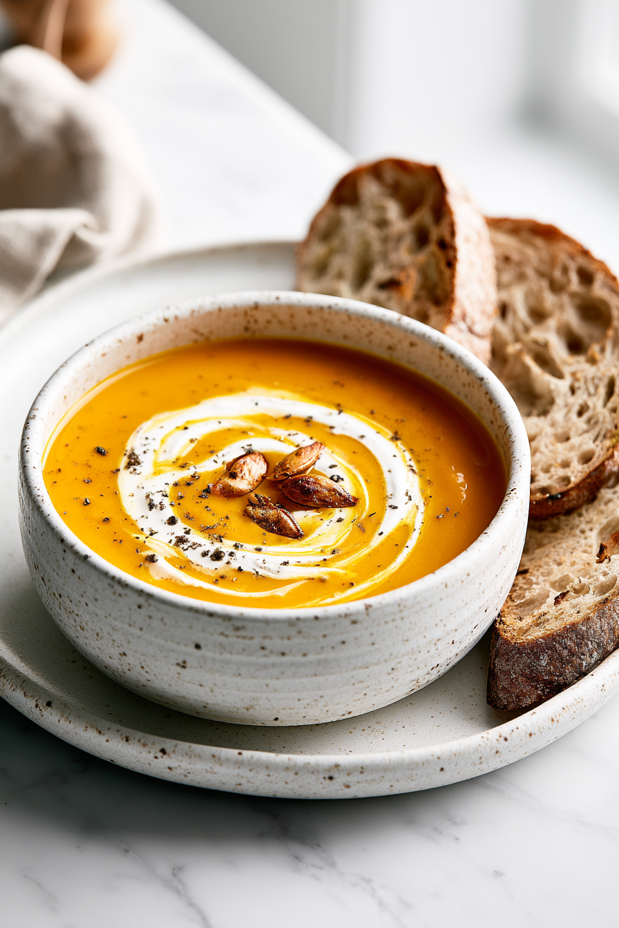 Serve the creamy pumpkin soup