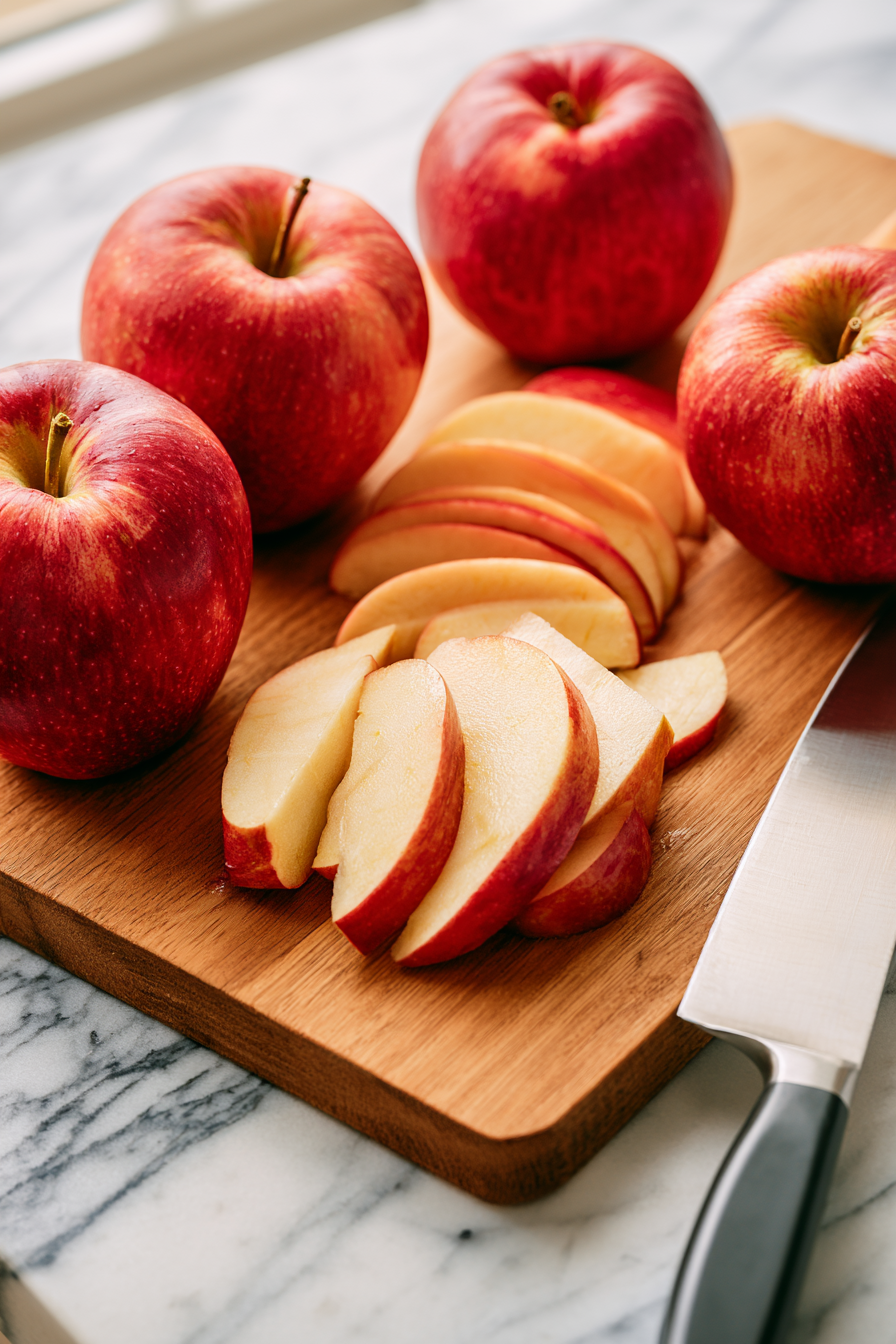 Slice the apples into thin, even wedges, discarding the core. This helps them cook evenly and prevents too much crunch