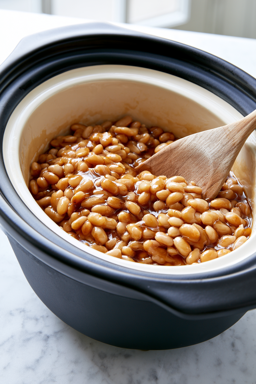 Stir everything gently with a mixing spoon until well combined. You should see the beans begin to look glossy from the syrup coating