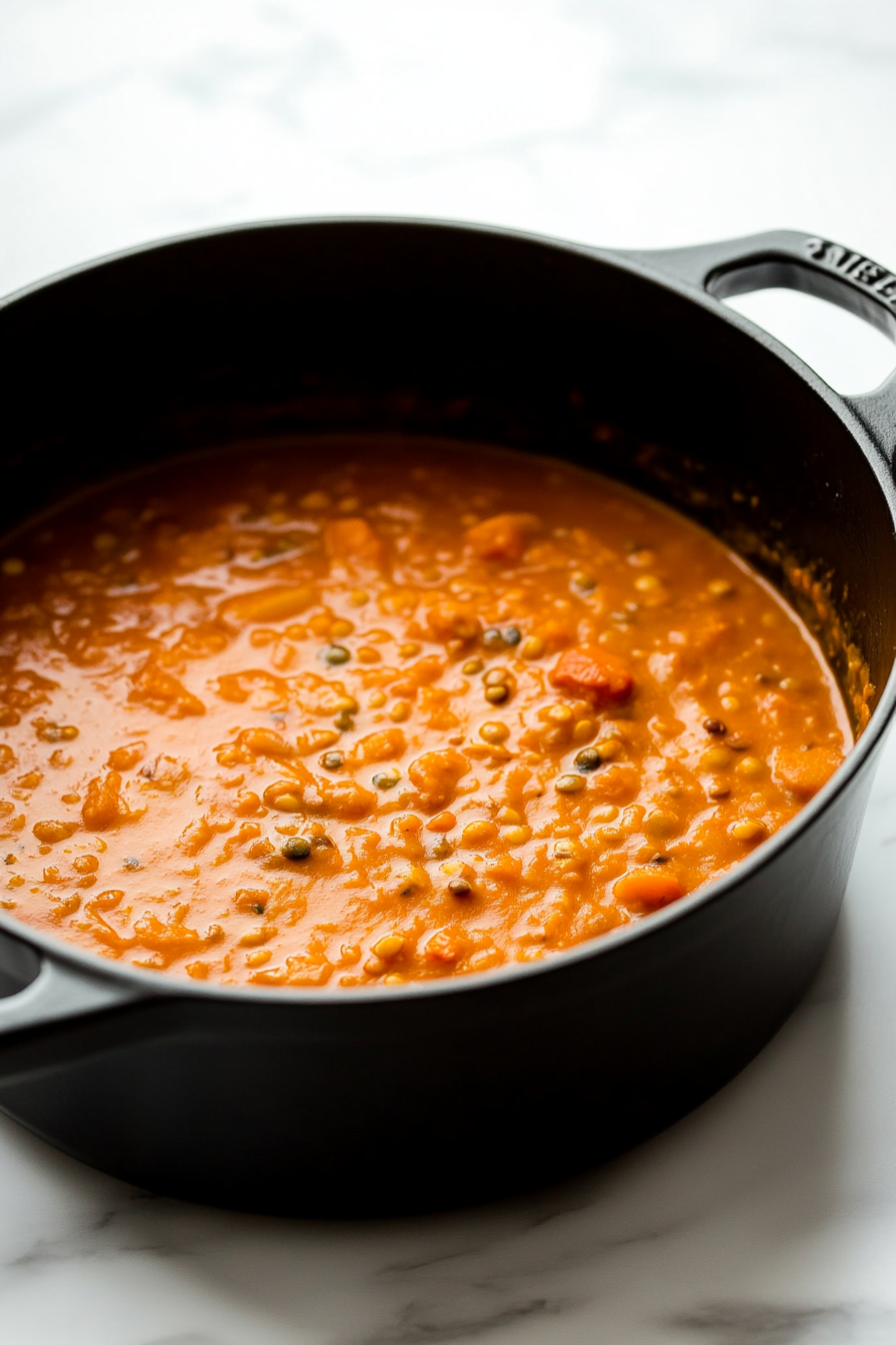 Uncover the pot and check the consistency - if it’s too thick, add a splash of hot vegetable broth and stir well