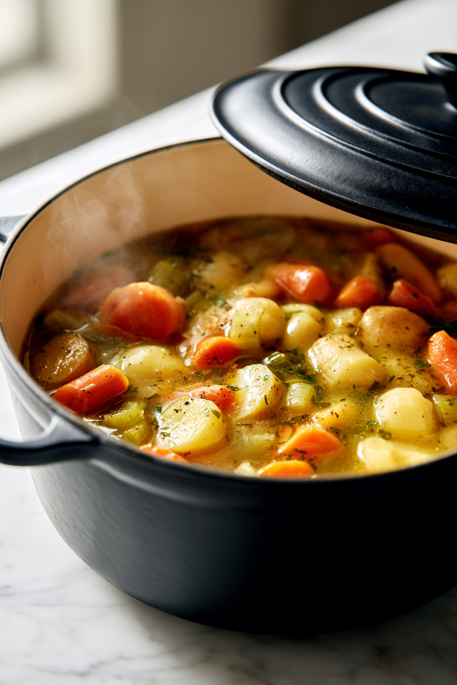 Uncover the pot and check the seasoning, adding salt and pepper to taste