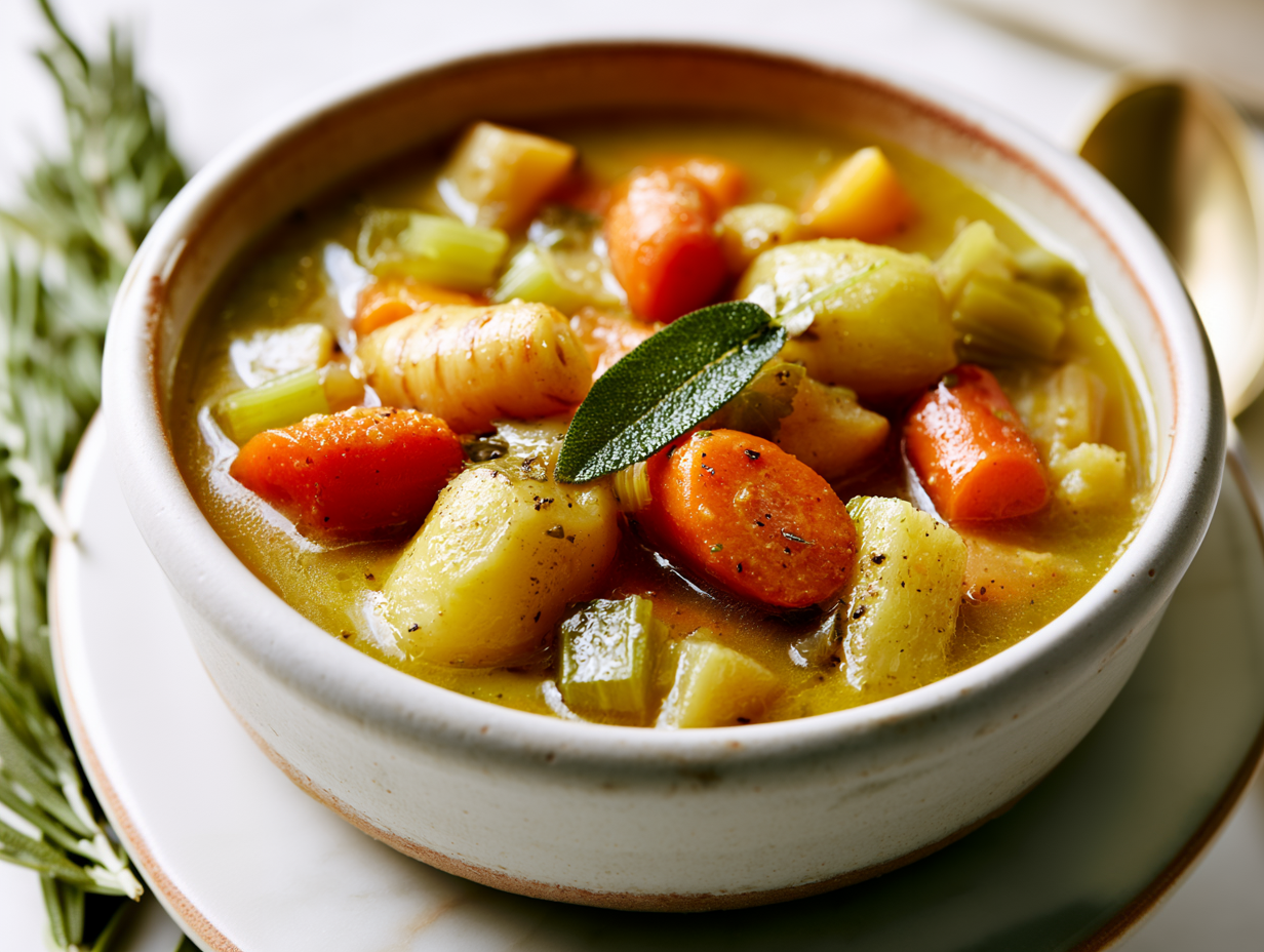 Vegetable Stew with Sage-Infused Chicken Broth