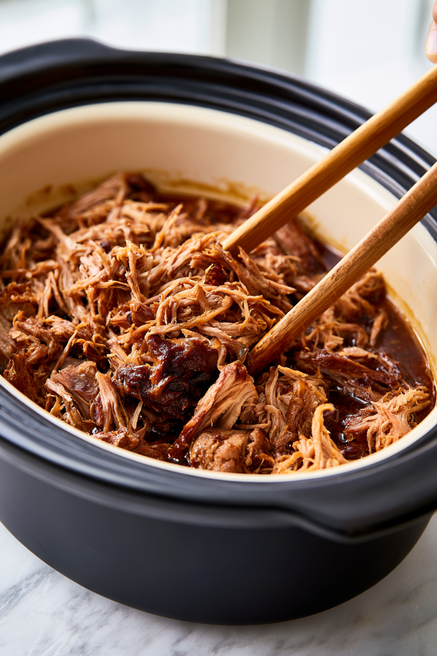 use tongs to shred it directly in the slow cooker