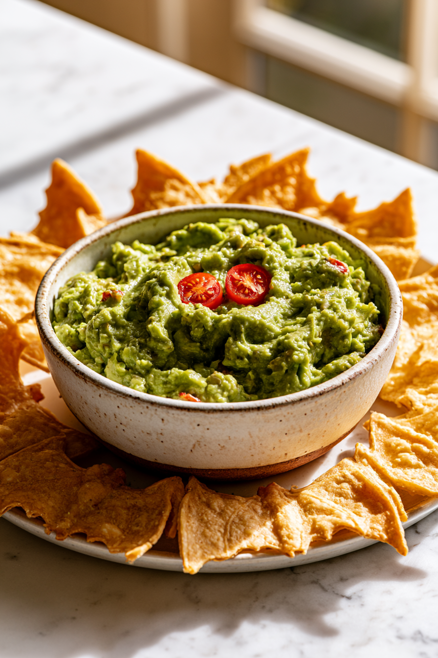 Arrange the bat-shaped chips around the guacamole, creating a fun, spooky display perfect for Halloween festivities