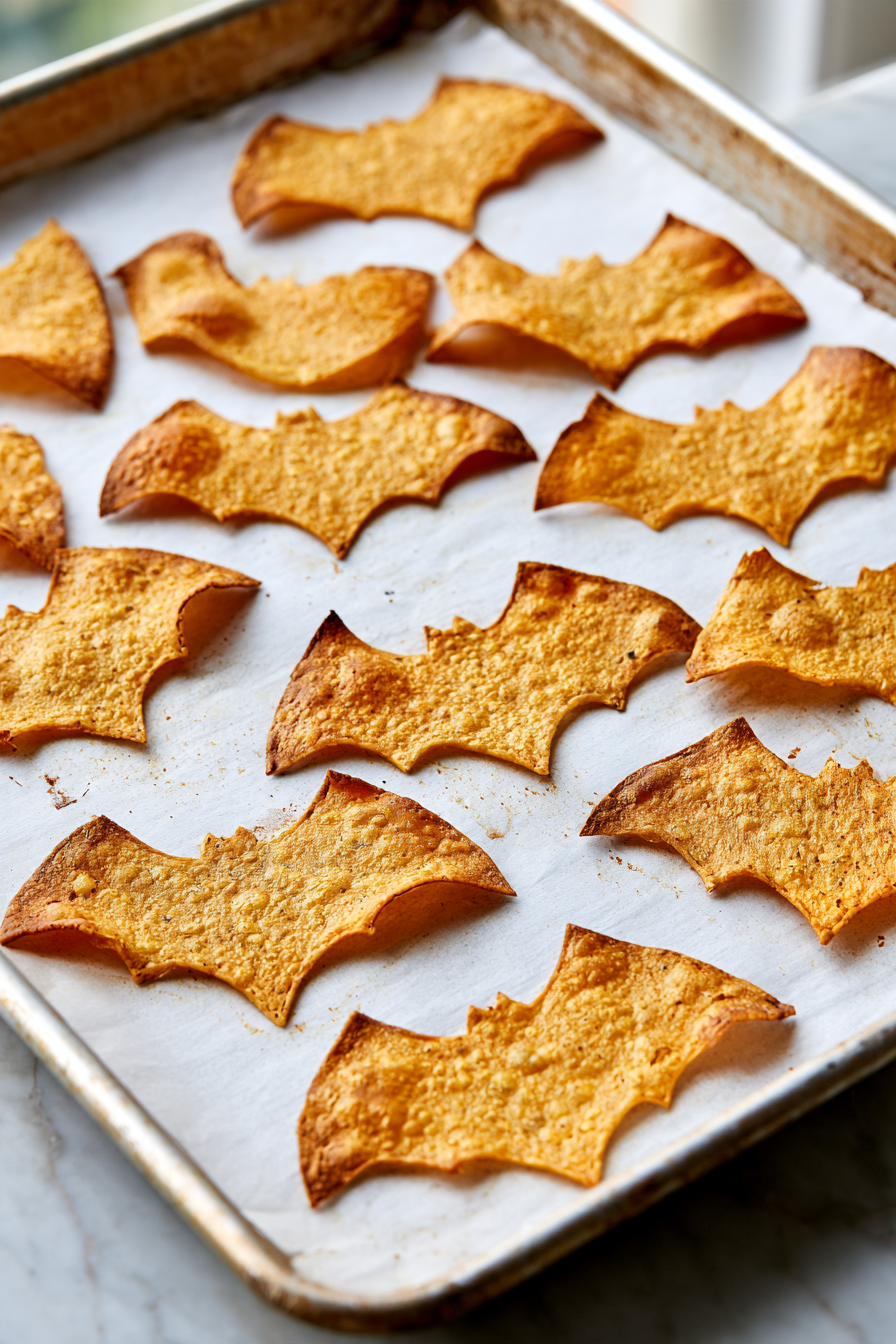 Bake the bat-shaped chips for 8-10 minutes, or until golden brown and crispy