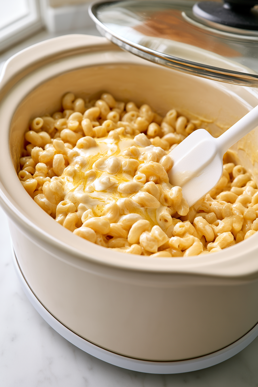 Cover the slow cooker and cook on low for 1.5 to 2 hours, stirring occasionally around the 1-hour mark