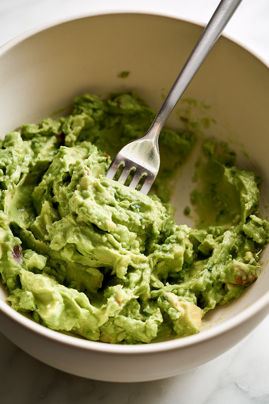 Cut the avocados in half, remove the pits, and scoop the flesh into a mixing bowl