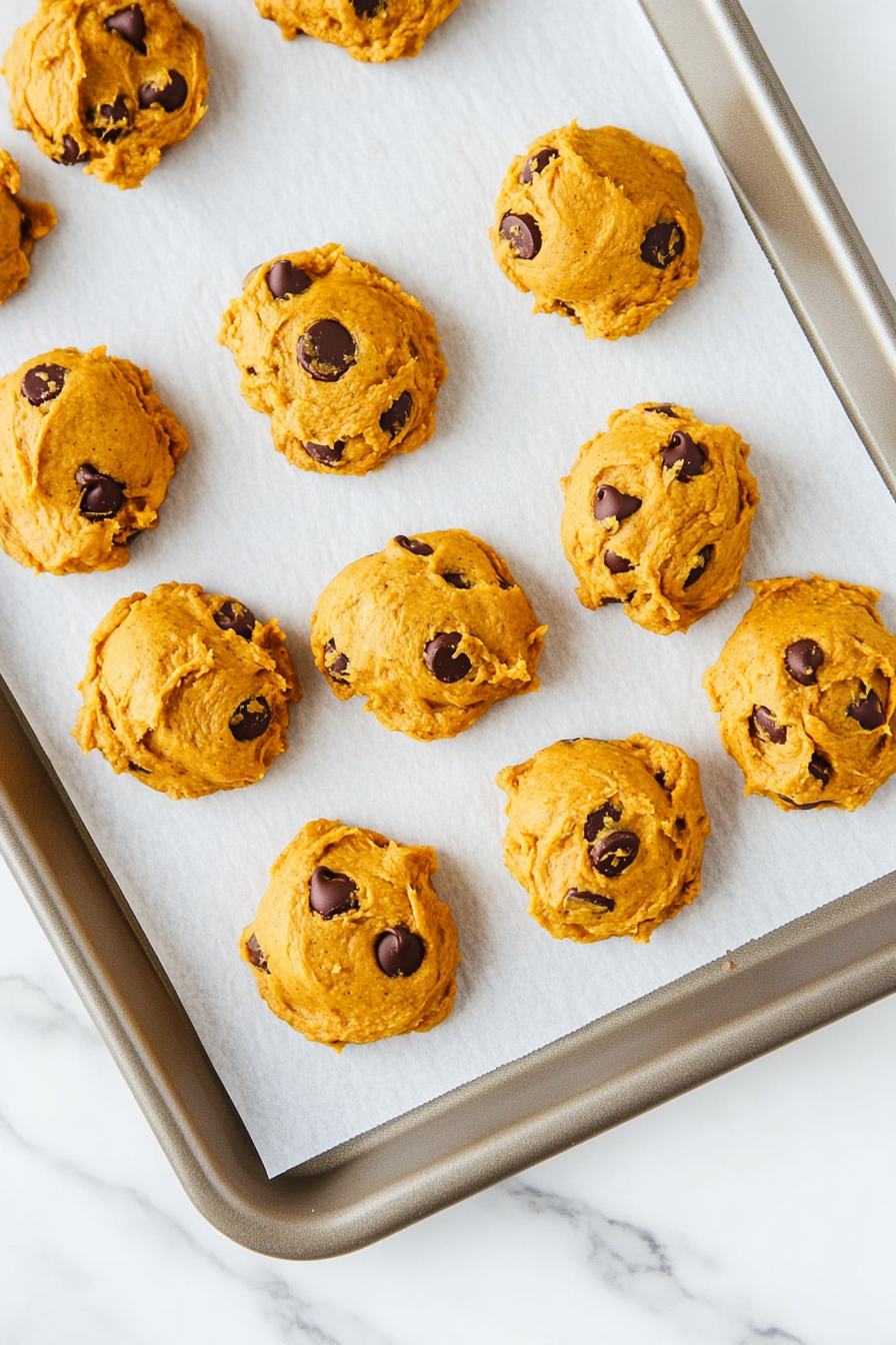 Scoop about 1.5 tablespoons of dough onto the prepared baking sheet, spacing each cookie about 2 inches