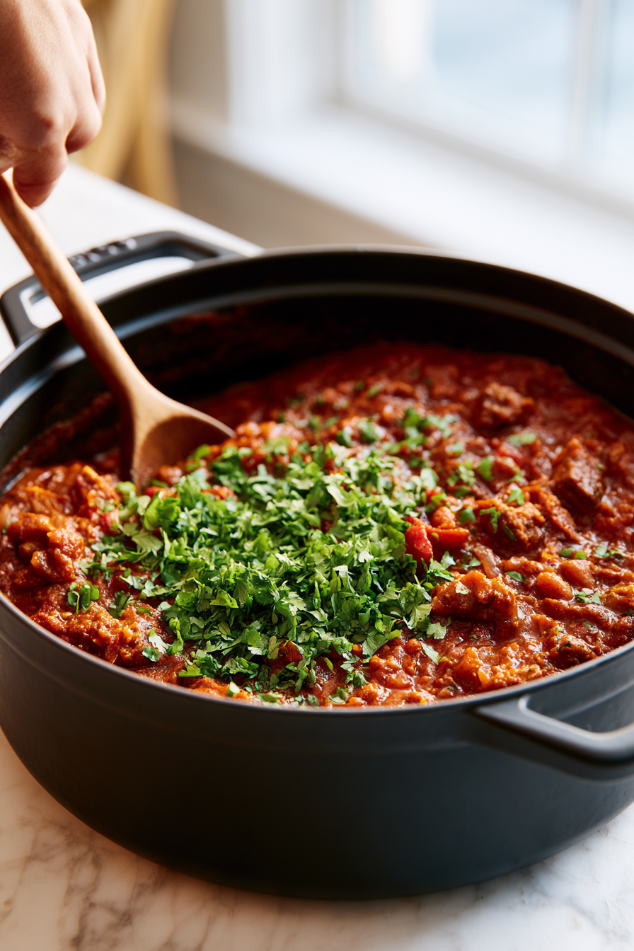 Squeeze fresh lime juice over the chili and sprinkle with chopped cilantro if desired
