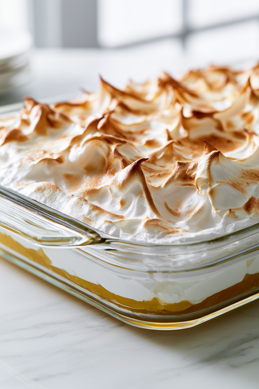 Use a broiler or kitchen torch to lightly brown the meringue until it turns golden and crisp on top
