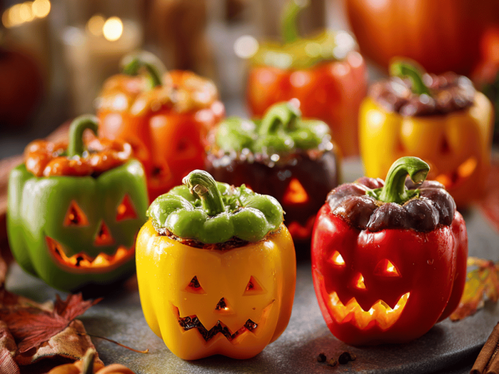 Halloween Stuffed Bell Pepper Jack-o’-Lanterns That Bring the Kitchen Alive
