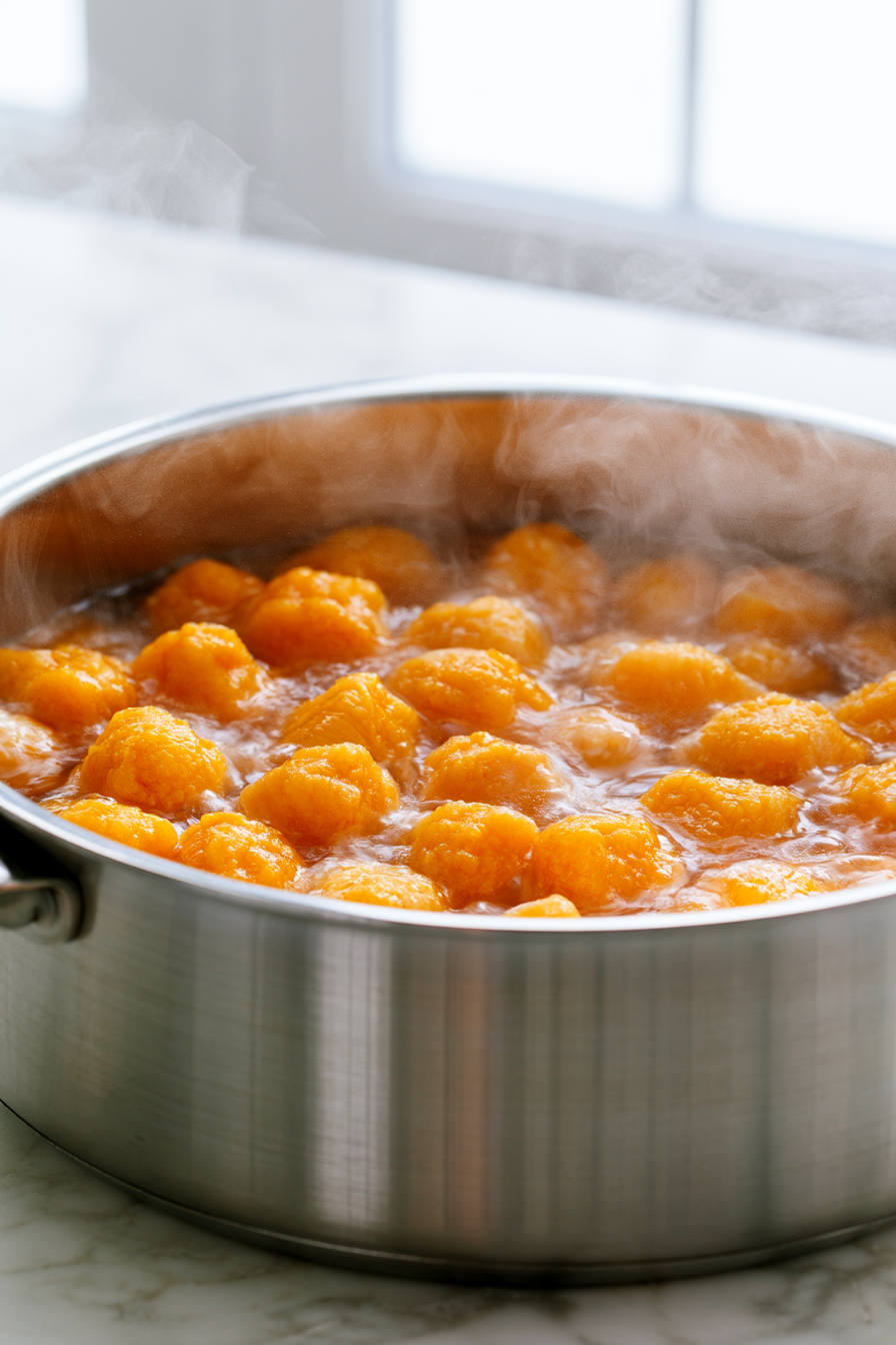 Carefully drop the gnocchi into the water, working in batches if necessary