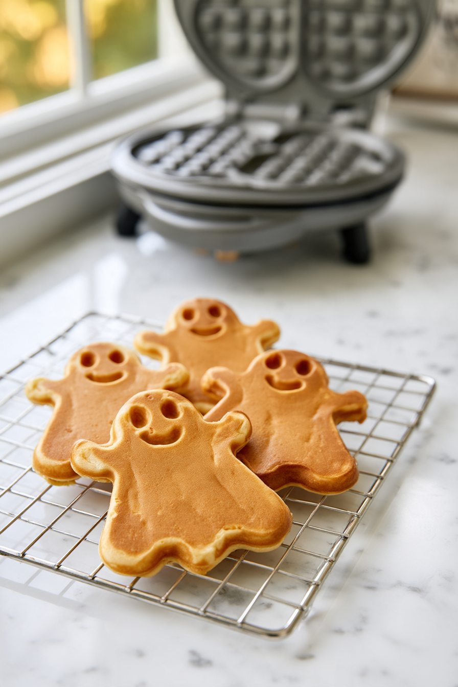 Carefully remove the ghost waffle using a silicone spatula or wooden utensil and transfer it to a cooling rack