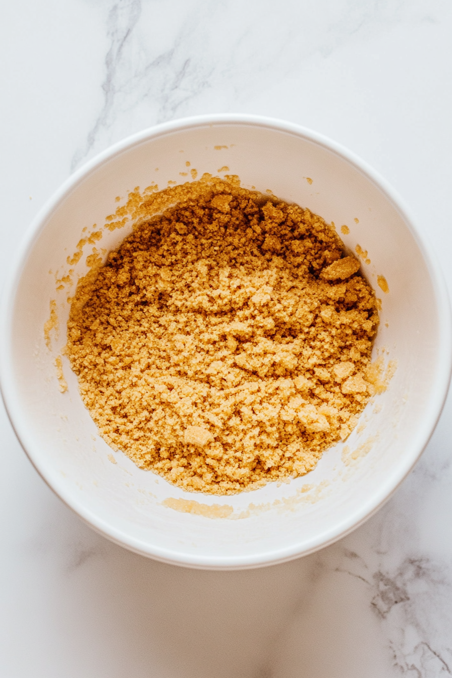 Combine the graham cracker crumbs, melted butter, and salt in a bowl. Mix until the crumbs are evenly coated and resemble wet sand