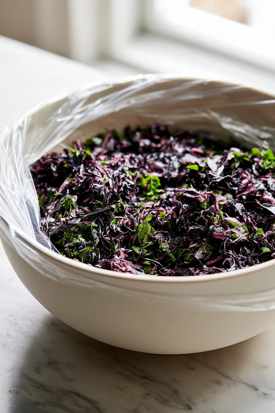 Cover the bowl with plastic wrap and refrigerate the coleslaw for at least 30 minutes