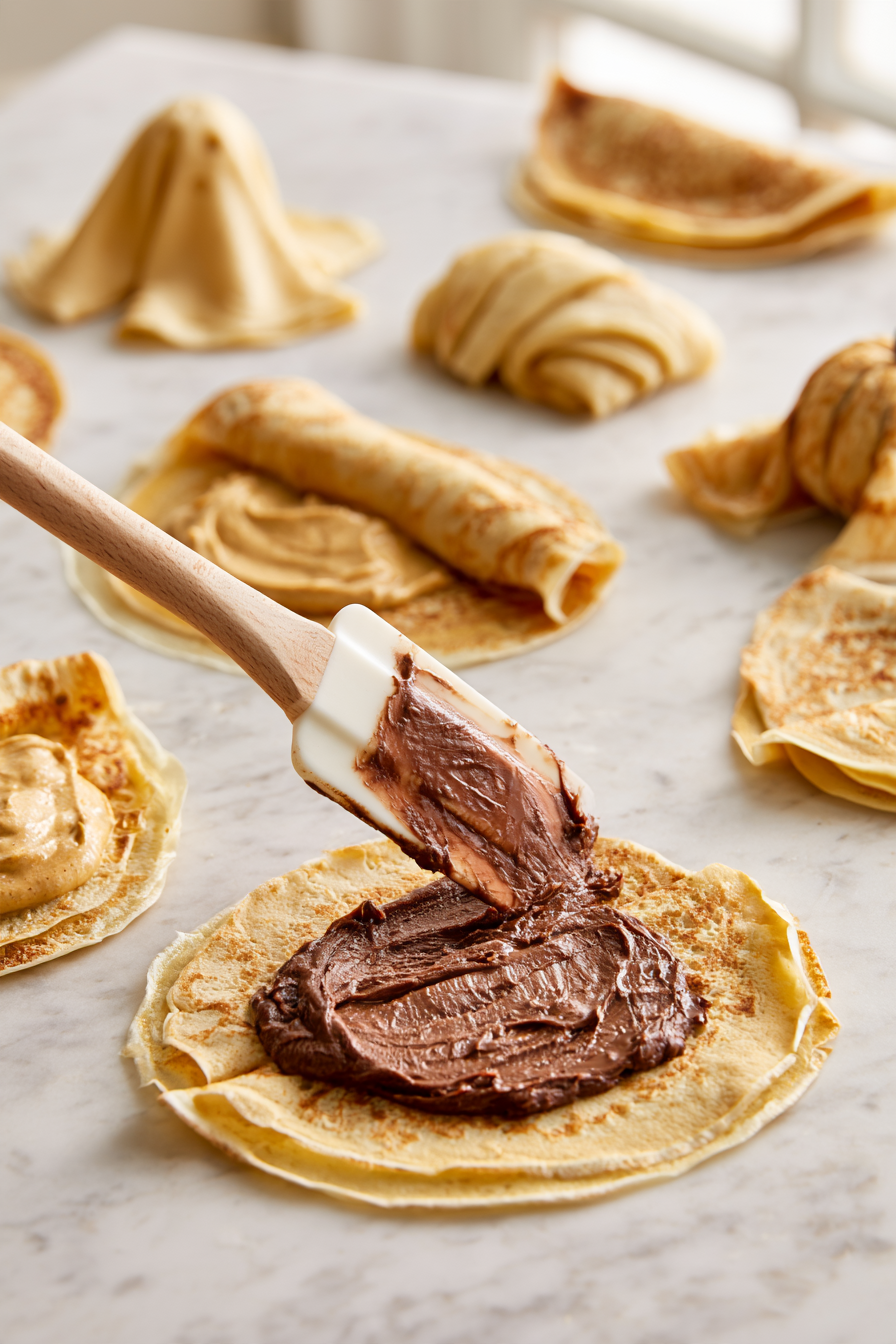 Fill each crepe with your chosen spooky filling, such as pumpkin-spiced cream or chocolate spread, then fold or roll it into a fun shape