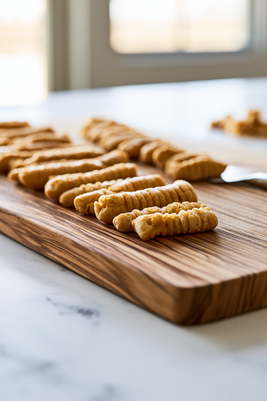 Lightly press each piece with a fork or gnocchi board to create ridges