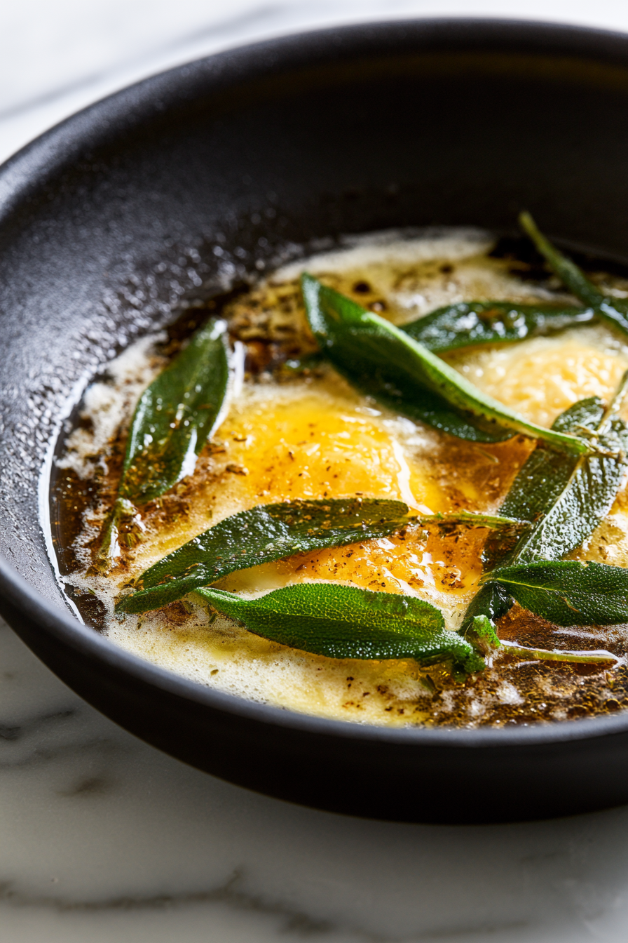 Meanwhile, melt the butter in a skillet over medium heat. Add the sage leaves and cook until fragrant and slightly crispy, about 2 minutes