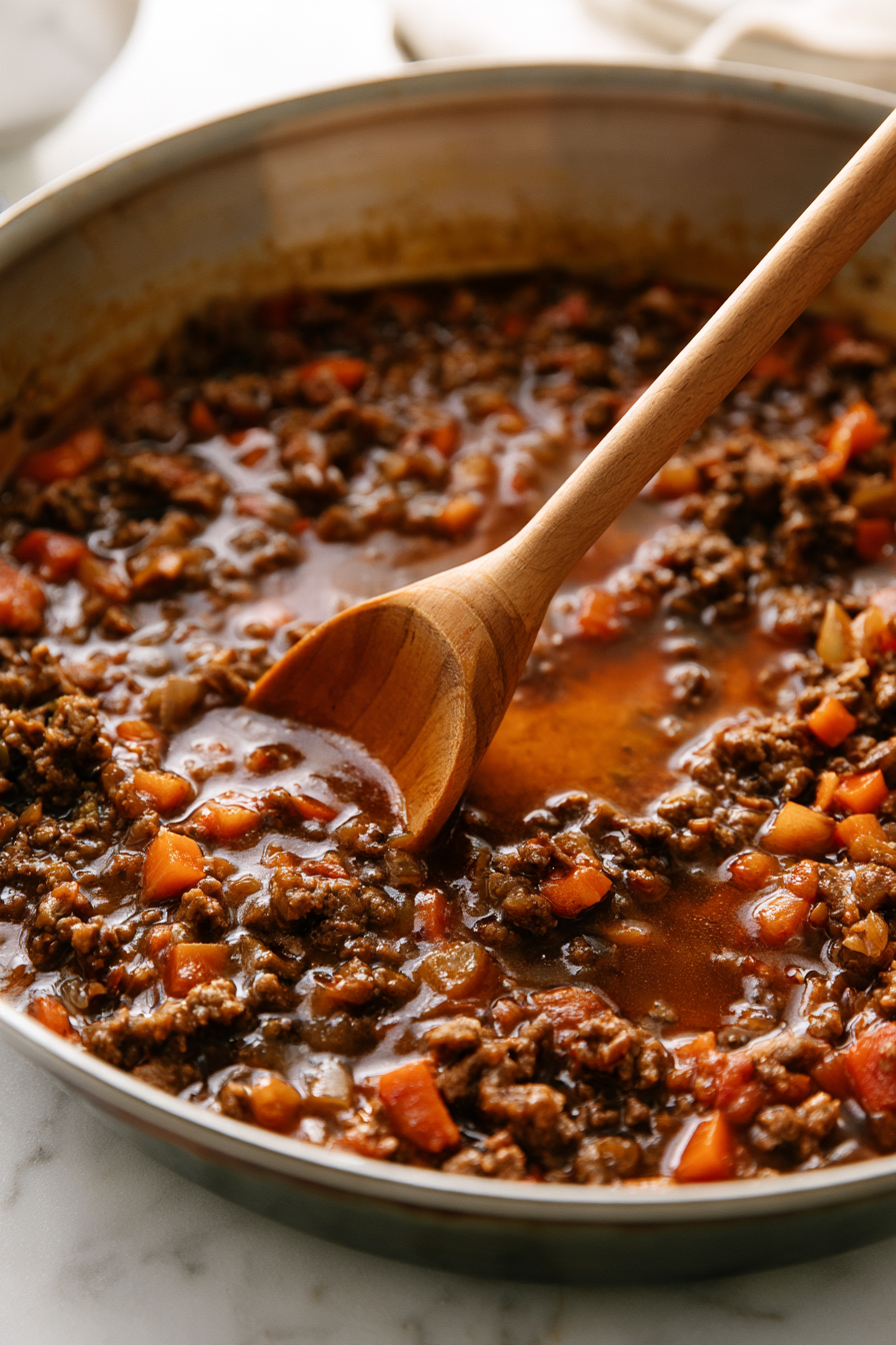 Pour in the turkey broth and Worcestershire sauce. Stir well and simmer for 4–5 minutes, until the mixture thickens into a rich gravy