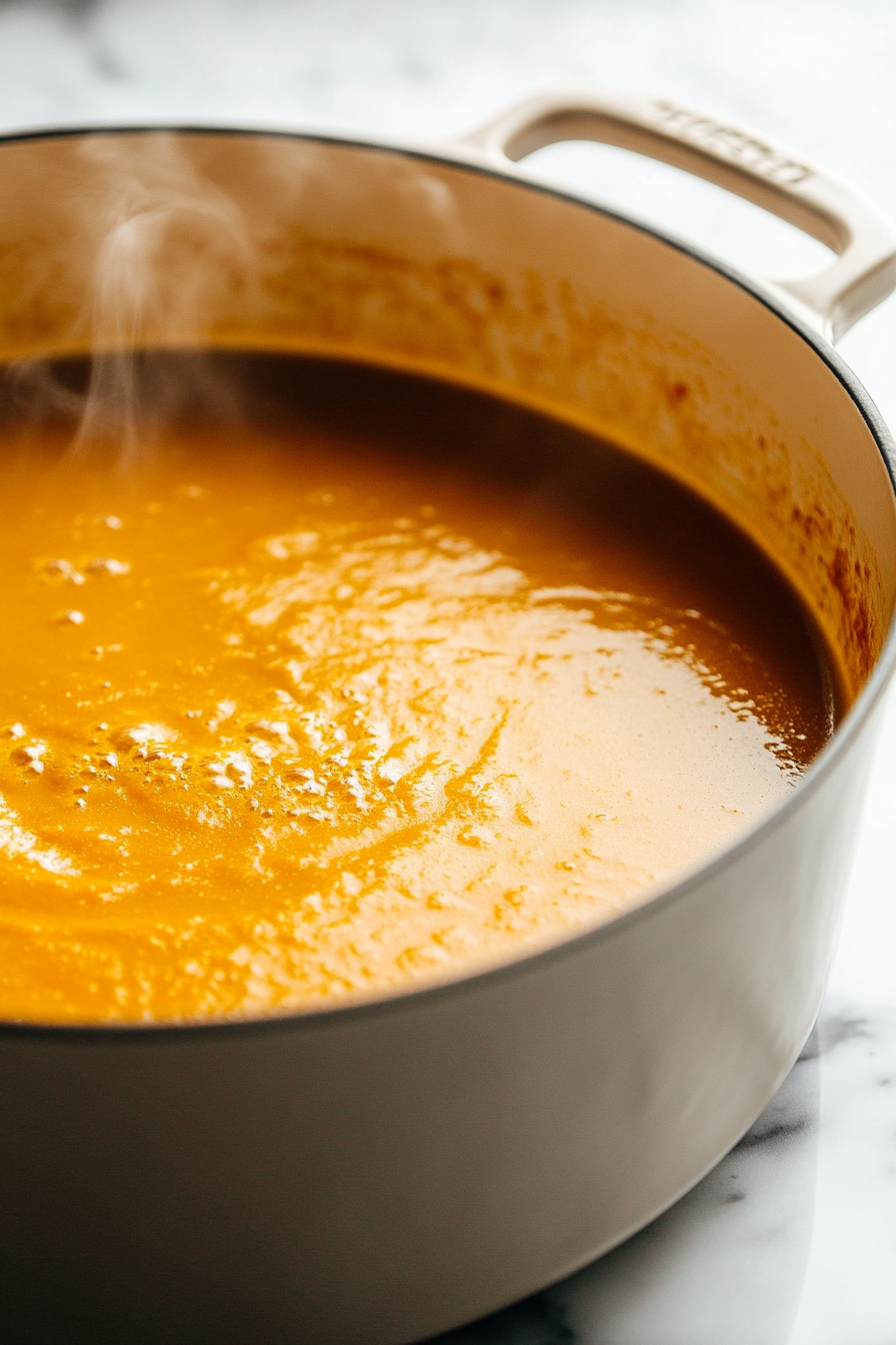 Pour in the vegetable broth, bringing the mixture to a gentle boil. Once bubbling, reduce the heat to low and let it simmer uncovered for 25-30 minutes