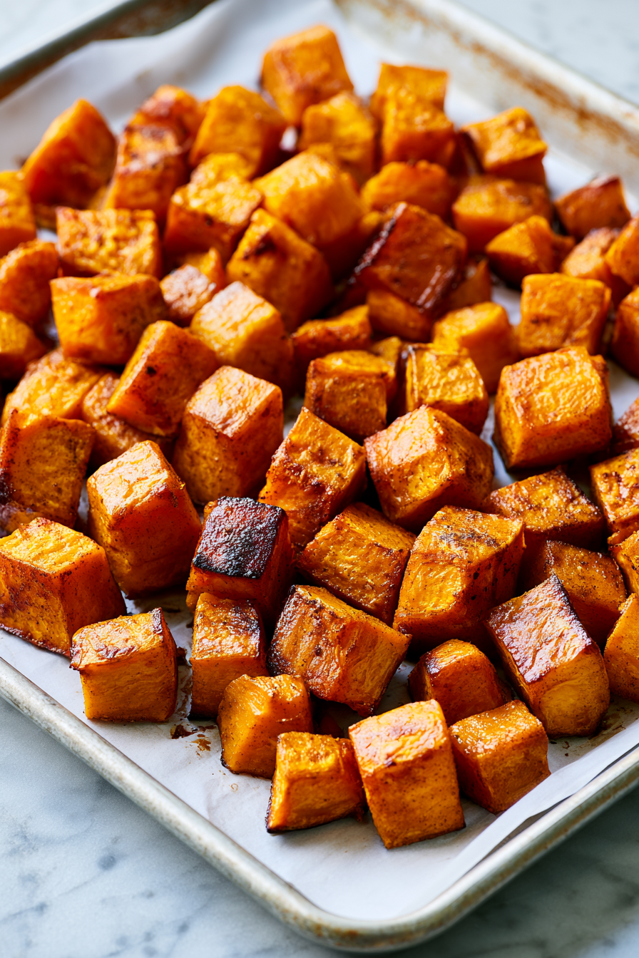 Roast the pumpkin in a preheated oven at 200°C (390°F) for about 25 minutes, until tender and caramelized around the edges
