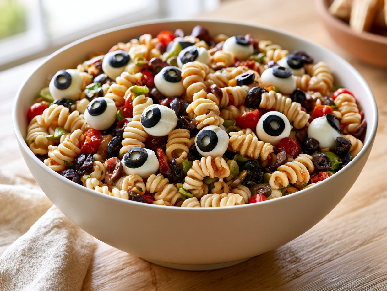 Spooky Halloween Pasta Salad