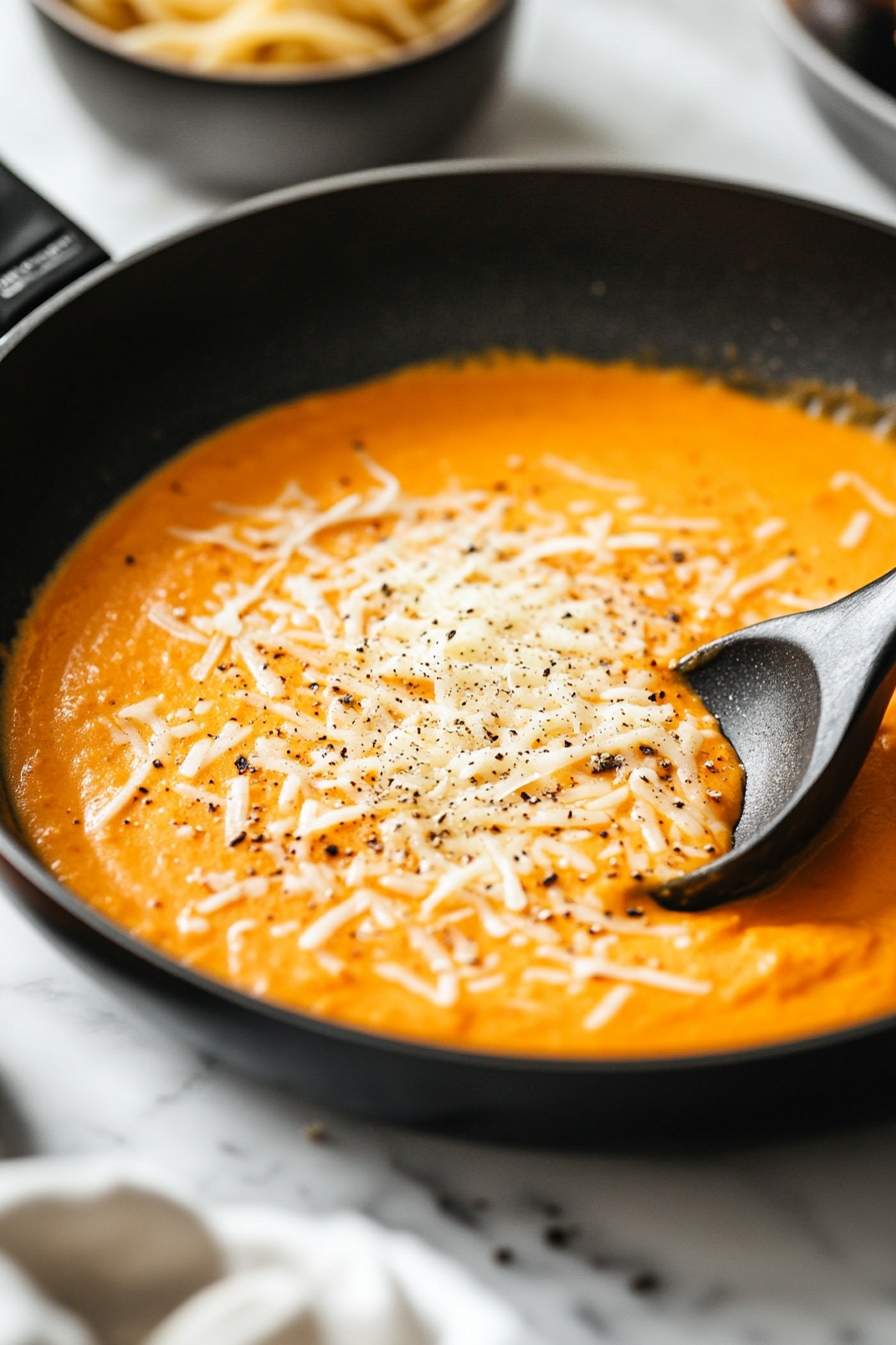 Stir in the grated Parmesan cheese, a pinch of nutmeg, and season with salt and pepper to taste