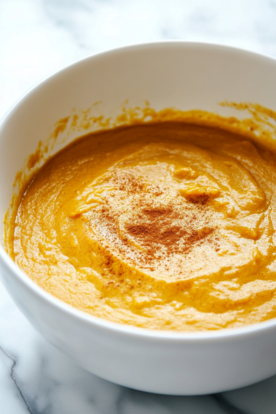Stir in the pumpkin puree, cinnamon, nutmeg, cloves, and vanilla extract until well combined