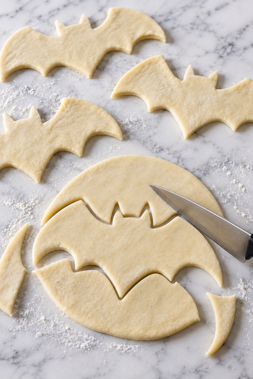 Using a sharp knife, cut each circle into a bat shape, with wings and ears, creating a whimsical silhouette