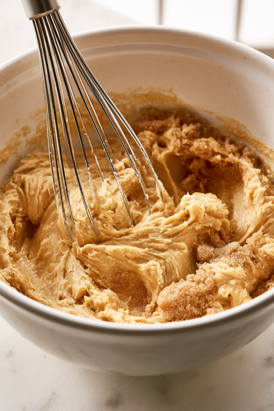 In a large mixing bowl, beat the softened butter and brown sugar together for 2–3 minutes until light and fluffy