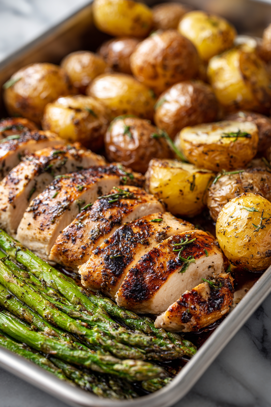 Add asparagus to the tray and toss lightly