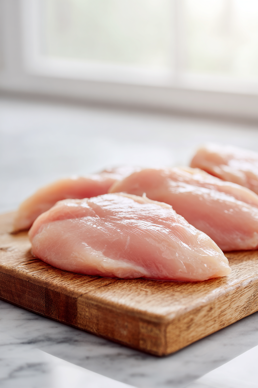 Pound chicken breasts to even thickness