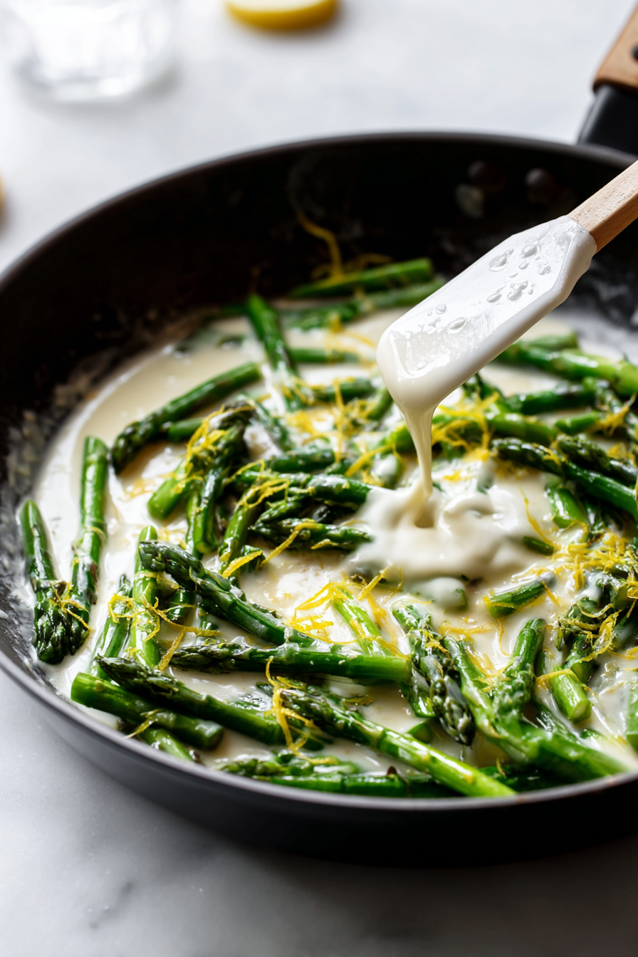 Pour in heavy cream and stir gently