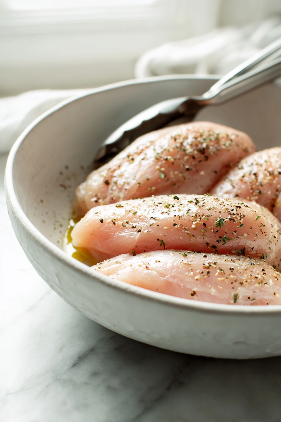 Season chicken with remaining olive oil, salt, and pepper
