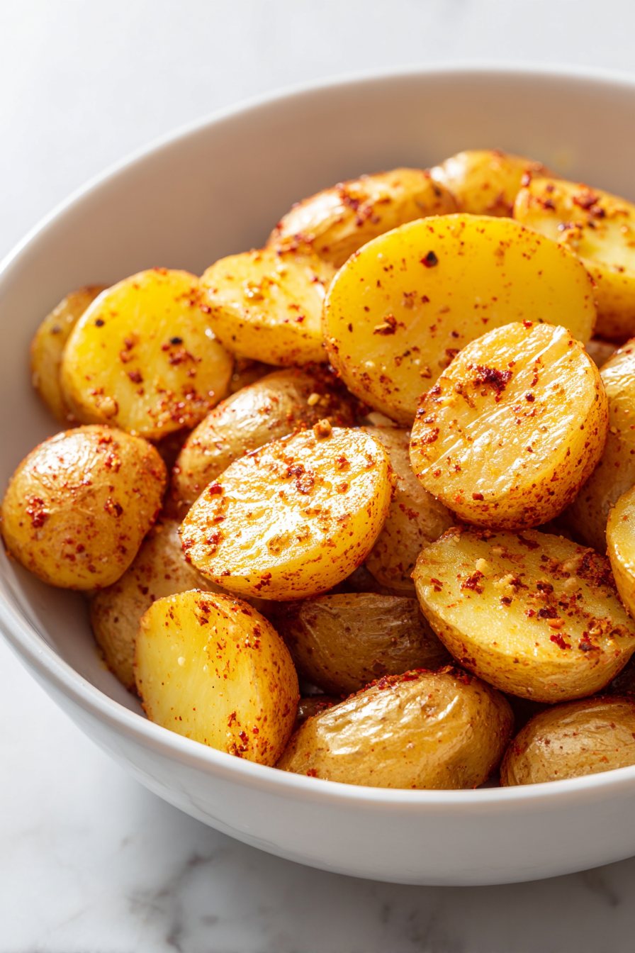 Toss potatoes with 2 tablespoons olive oil, paprika, garlic powder, salt, and pepper